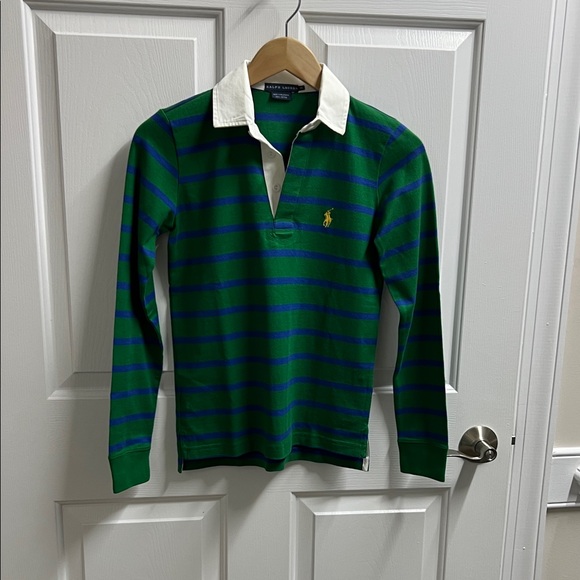 Ralph Lauren Tops - Polo Ralph Lauren women’s Green Blue Striped Long Sleeve Polo size xs